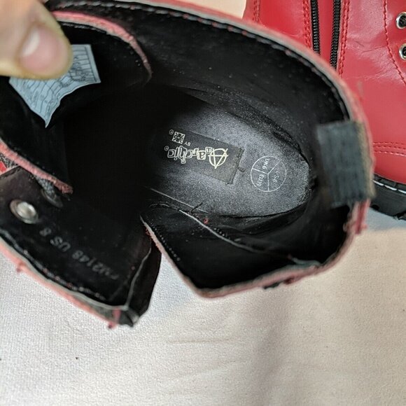 Anarchic by T.U.K. Red Leather Combat Moto Boots Womens 8 Black Hot Topic T2182 - Picture 8 of 13